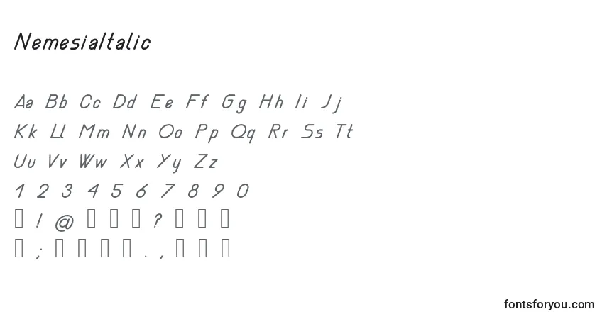 Шрифт NemesiaItalic – алфавит, цифры, специальные символы