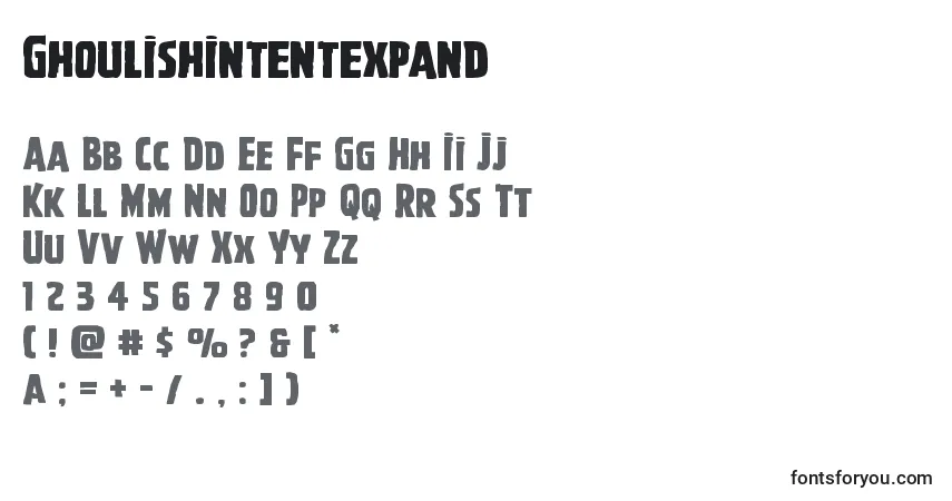 Шрифт Ghoulishintentexpand – алфавит, цифры, специальные символы