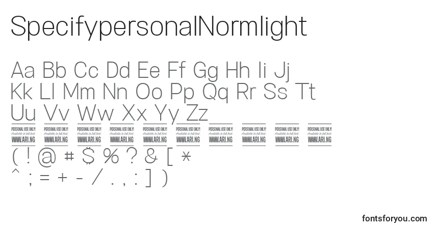 SpecifypersonalNormlight-fontti – aakkoset, numerot, erikoismerkit