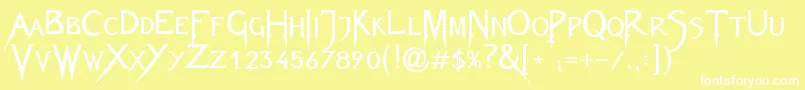 FiolexMephisto-fontti – valkoiset fontit keltaisella taustalla