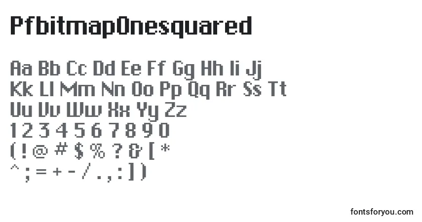 Czcionka PfbitmapOnesquared – alfabet, cyfry, specjalne znaki
