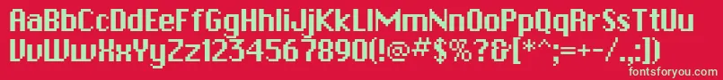 フォントPfbitmapOnesquared – 赤い背景に緑の文字