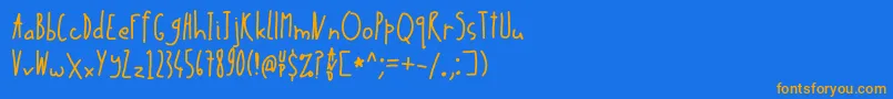 フォントUpInAir – オレンジ色の文字が青い背景にあります。