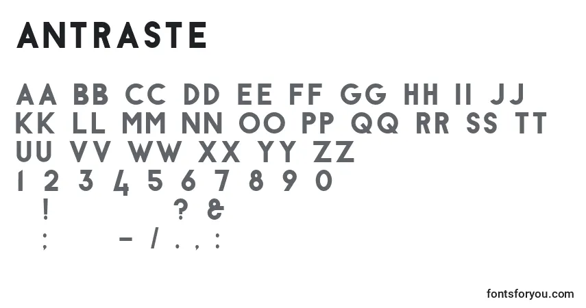 Czcionka Antraste – alfabet, cyfry, specjalne znaki