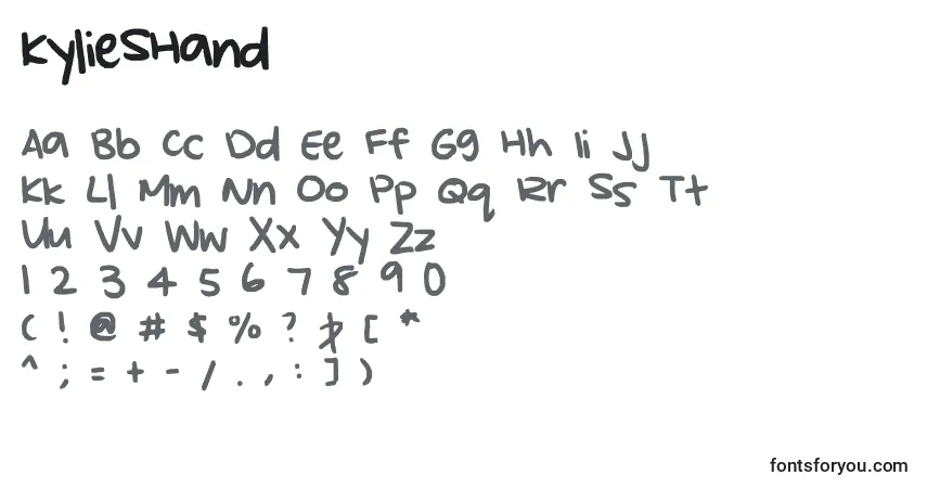 A fonte KylieSHand – alfabeto, números, caracteres especiais