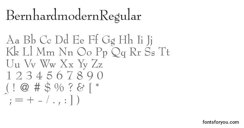 Czcionka BernhardmodernRegular – alfabet, cyfry, specjalne znaki