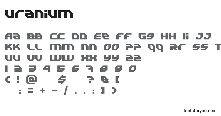 Шрифт Uranium – алфавит, цифры, специальные символы