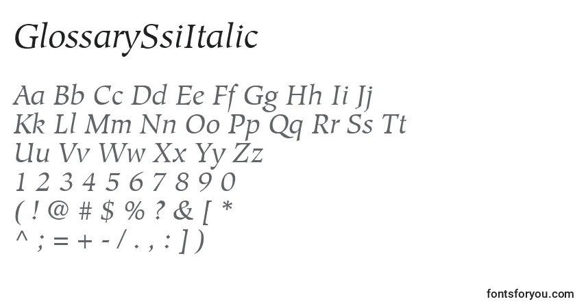 A fonte GlossarySsiItalic – alfabeto, números, caracteres especiais