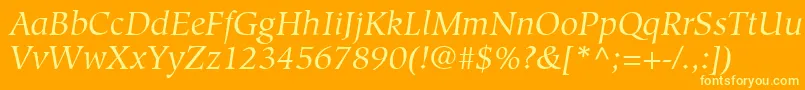 GlossarySsiItalic-fontti – keltaiset fontit oranssilla taustalla