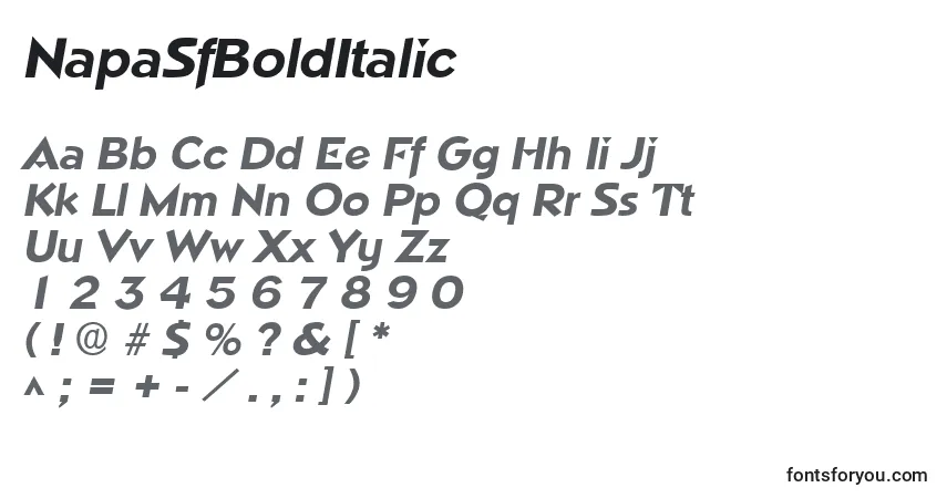 Шрифт NapaSfBoldItalic – алфавит, цифры, специальные символы