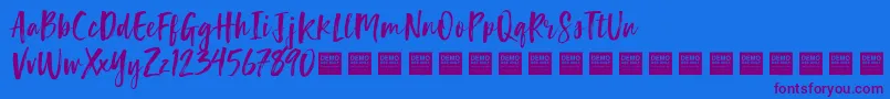 フォントLuckyTurnsDemo – 紫色のフォント、青い背景