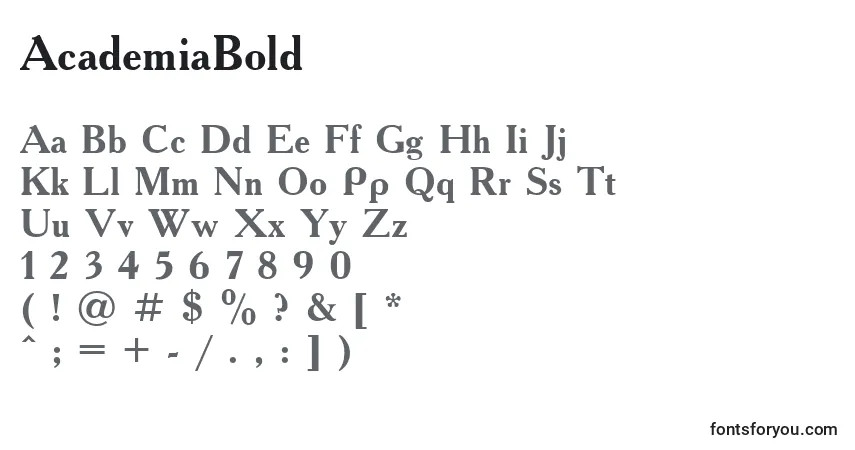 Fuente AcademiaBold - alfabeto, números, caracteres especiales