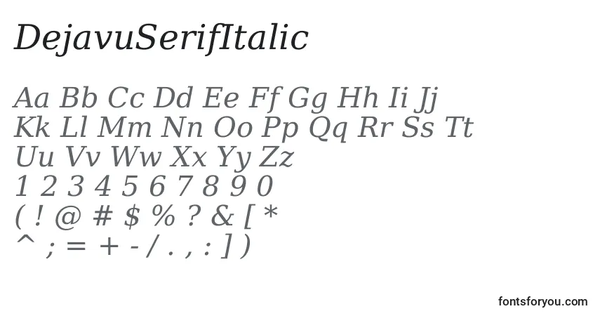 Шрифт DejavuSerifItalic – алфавит, цифры, специальные символы