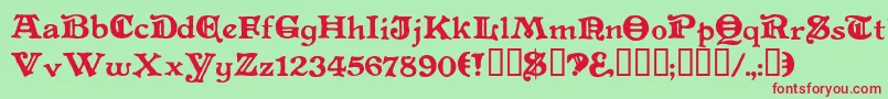 Czcionka Levelfourteendruid – czerwone czcionki na zielonym tle