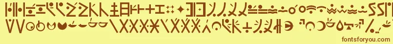 フォントEndankai – 茶色の文字が黄色の背景にあります。