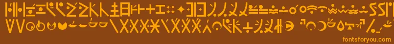 フォントEndankai – オレンジ色の文字が茶色の背景にあります。