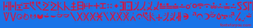 Endankai-Schriftart – Rote Schriften auf blauem Hintergrund
