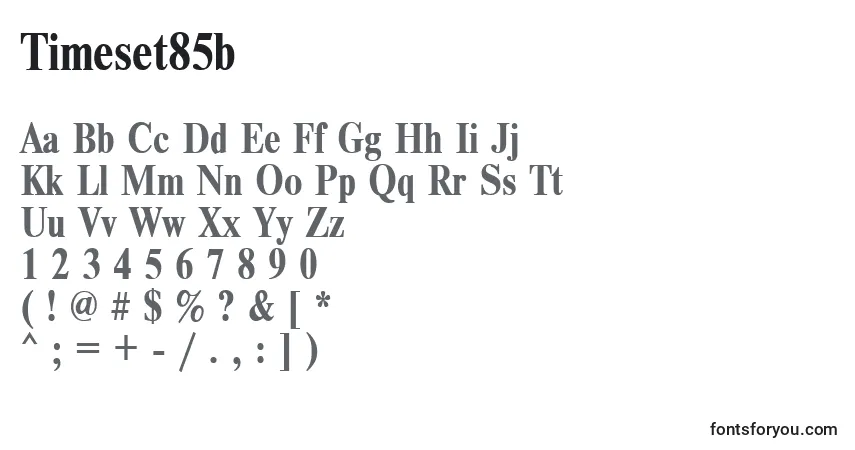 A fonte Timeset85b – alfabeto, números, caracteres especiais