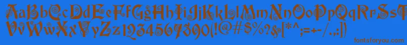 フォントAkapotsley – 茶色の文字が青い背景にあります。