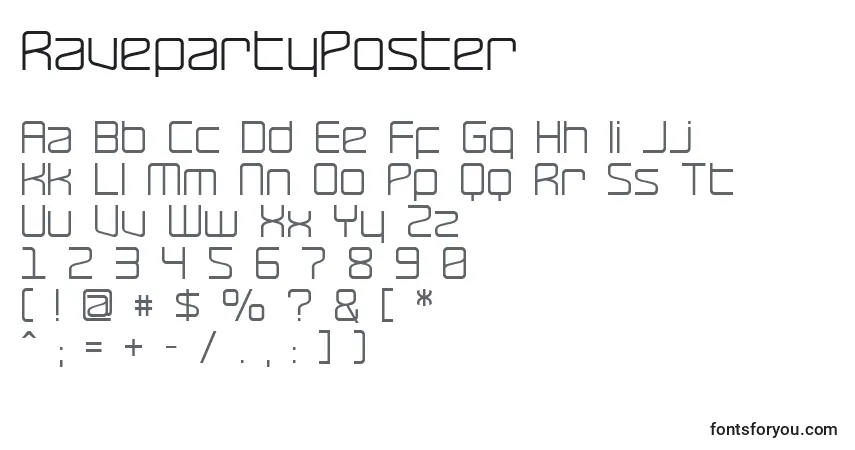 Czcionka RavepartyPoster – alfabet, cyfry, specjalne znaki