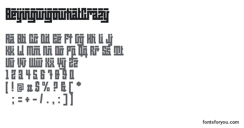 Czcionka BeijingwigowhatCrazy – alfabet, cyfry, specjalne znaki
