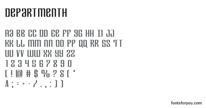 A fonte Departmenth – alfabeto, números, caracteres especiais