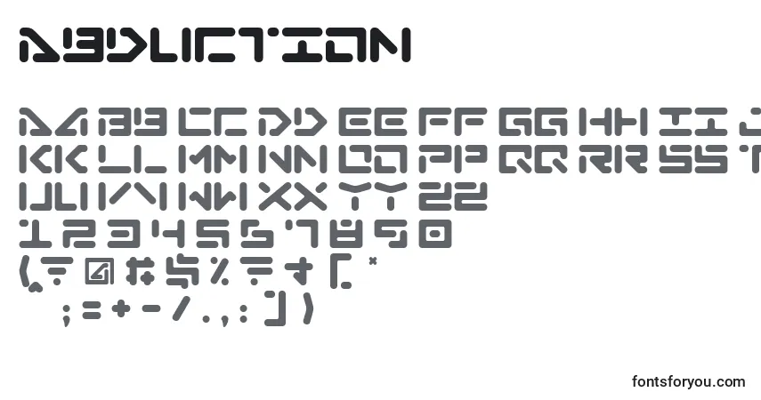 Czcionka Abduction – alfabet, cyfry, specjalne znaki