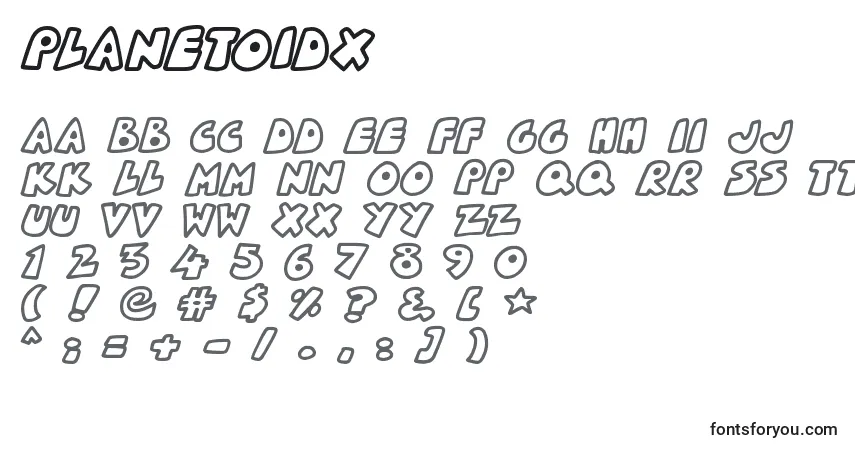 A fonte PlanetoidX (116957) – alfabeto, números, caracteres especiais