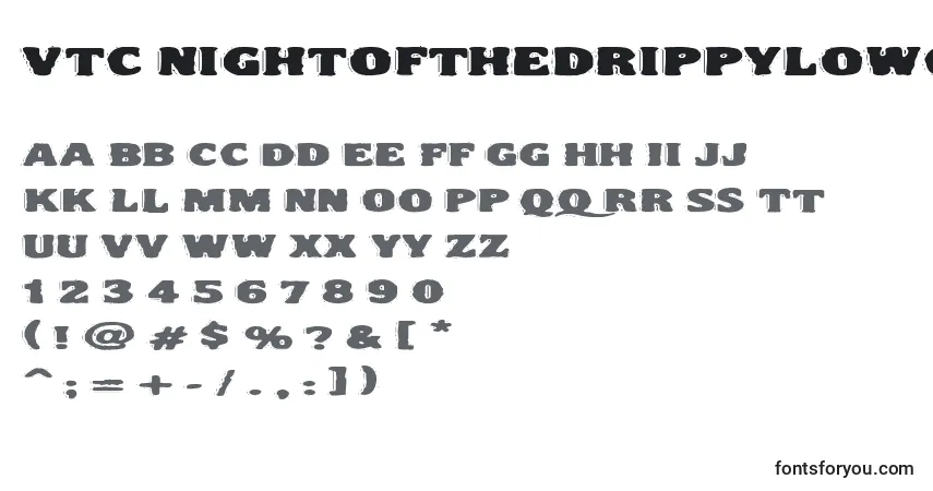 A fonte Vtc Nightofthedrippylowcaps – alfabeto, números, caracteres especiais