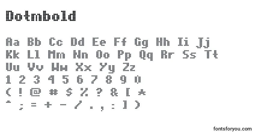 A fonte Dotmbold – alfabeto, números, caracteres especiais