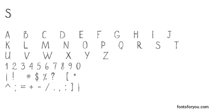 Schriftart Scrawnynorah – Alphabet, Zahlen, spezielle Symbole