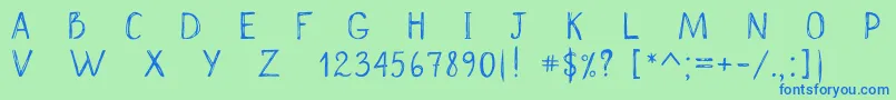 Scrawnynorah-Schriftart – Blaue Schriften auf grünem Hintergrund