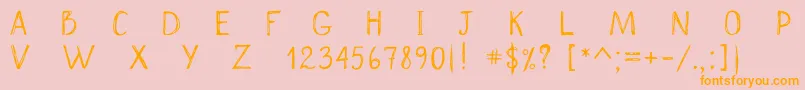 Scrawnynorah-Schriftart – Orangefarbene Schriften auf rosa Hintergrund