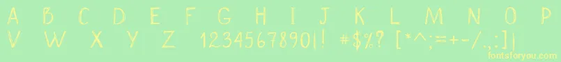 Scrawnynorah-Schriftart – Gelbe Schriften auf grünem Hintergrund