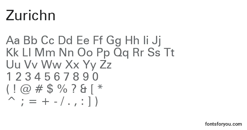 Czcionka Zurichn – alfabet, cyfry, specjalne znaki