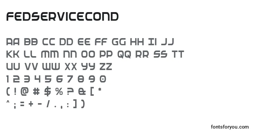 A fonte Fedservicecond – alfabeto, números, caracteres especiais