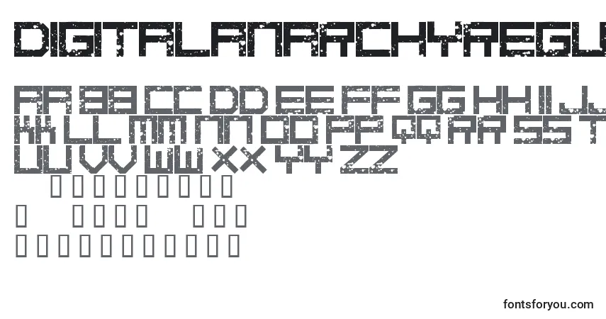 A fonte DigitalanarchyRegular – alfabeto, números, caracteres especiais