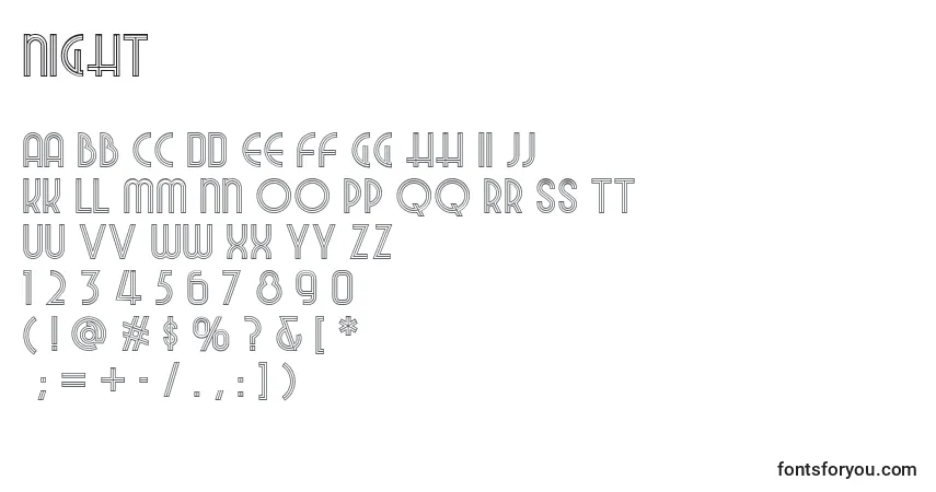 Czcionka Night – alfabet, cyfry, specjalne znaki