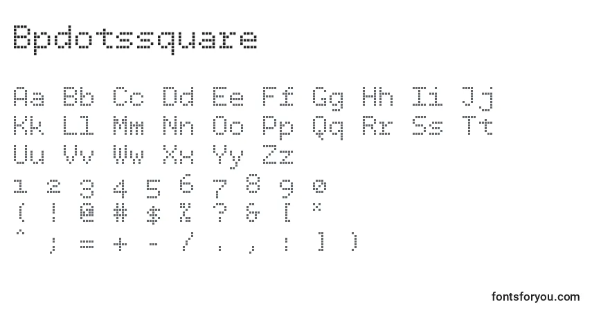 A fonte Bpdotssquare – alfabeto, números, caracteres especiais
