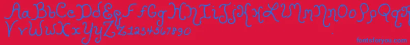 Kristencurlyyoff-Schriftart – Blaue Schriften auf rotem Hintergrund