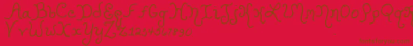 Więcej informacji o czcionce Kristencurlyyoff Czcionka Kristencurlyyoff – brązowe czcionki na czerwonym tle