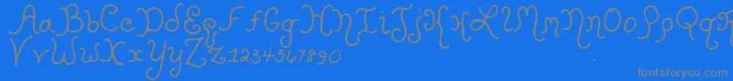 Kristencurlyyoff-Schriftart – Graue Schriften auf blauem Hintergrund