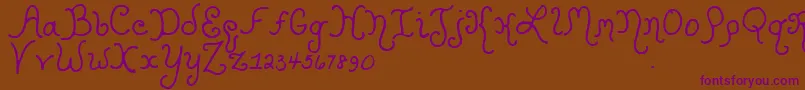 Kristencurlyyoff-Schriftart – Violette Schriften auf braunem Hintergrund
