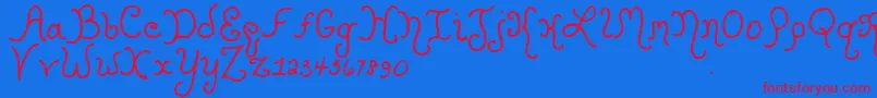 Kristencurlyyoffフォントについての詳細 フォントKristencurlyyoff – 赤い文字の青い背景