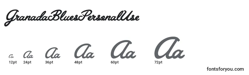 GranadaBluesPersonalUse Font Sizes