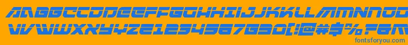 Armedlightninglaseritalic-Schriftart – Blaue Schriften auf orangefarbenem Hintergrund