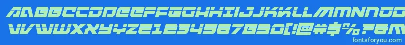 フォントArmedlightninglaseritalic – 青い背景に緑のフォント