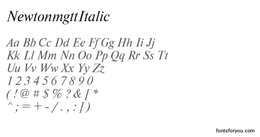 NewtonmgttItalic-fontti – aakkoset, numerot, erikoismerkit