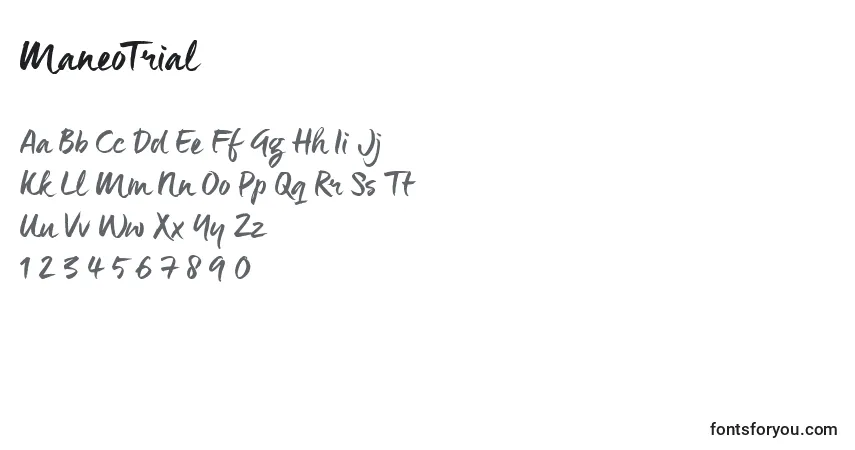 Schriftart ManeoTrial (117006) – Alphabet, Zahlen, spezielle Symbole