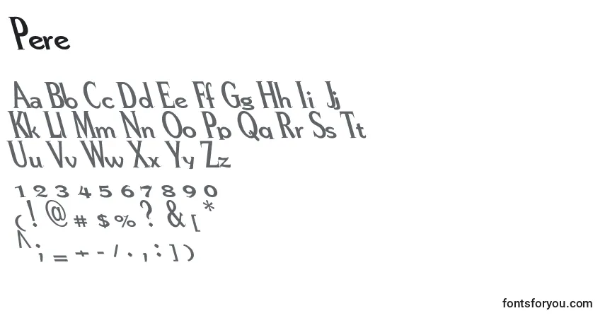 Czcionka Pere – alfabet, cyfry, specjalne znaki
